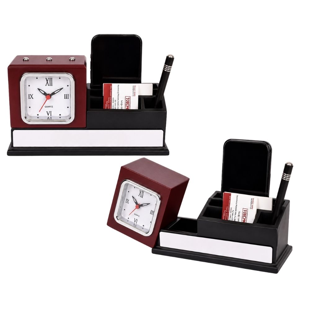 Wooden Desktop Organizer with Foldable Clock | Customized Corporate Gift