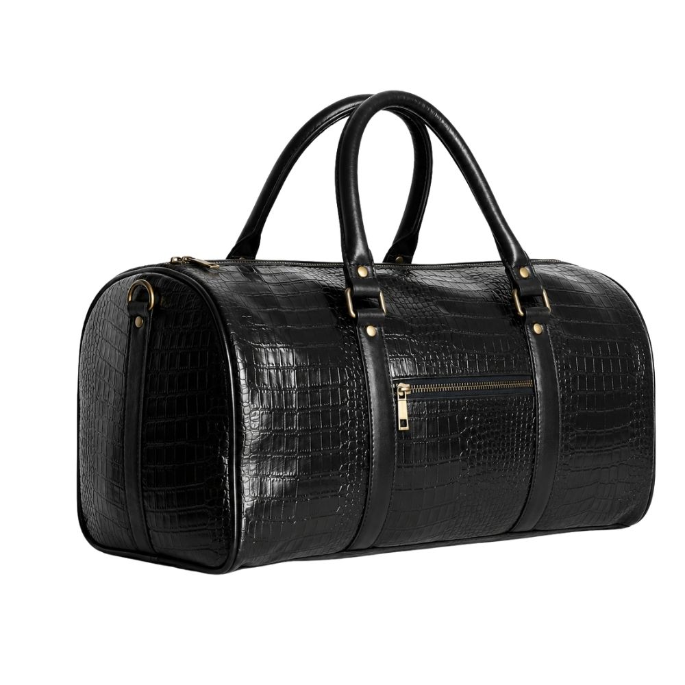 Black Crocodile Texture Leather Duffle Bag for Travel & Corporate Gifting