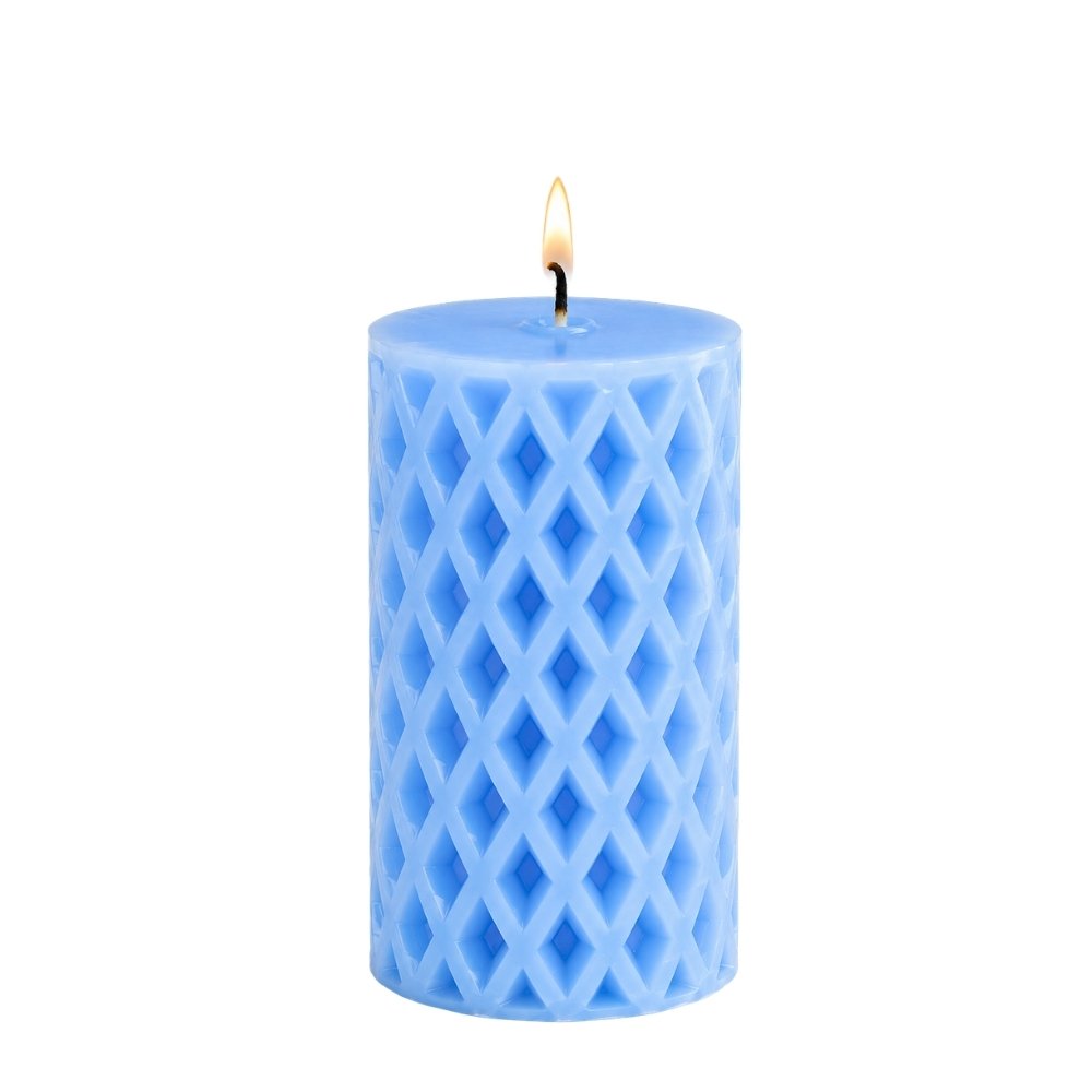 Candles for Corporate Gifts – Diamond Pattern Pillar Candles in Red, Blue, Yellow and Green