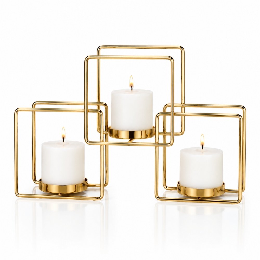 Serene Sandalwood Set of 3 Pillar Candles with Stands – Candles for Corporate Gifts