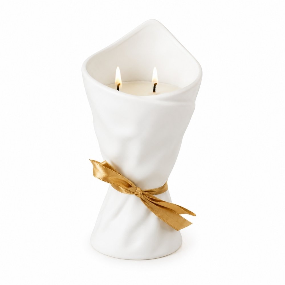 Candles for Corporate Gifts – Bouquet Candle with Satin Bow in White, Pink and Beige