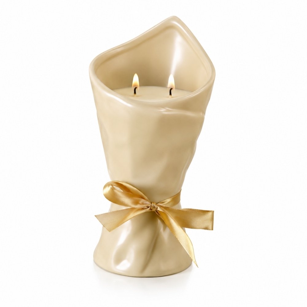 Candles for Corporate Gifts – Bouquet Candle with Satin Bow in White, Pink and Beige
