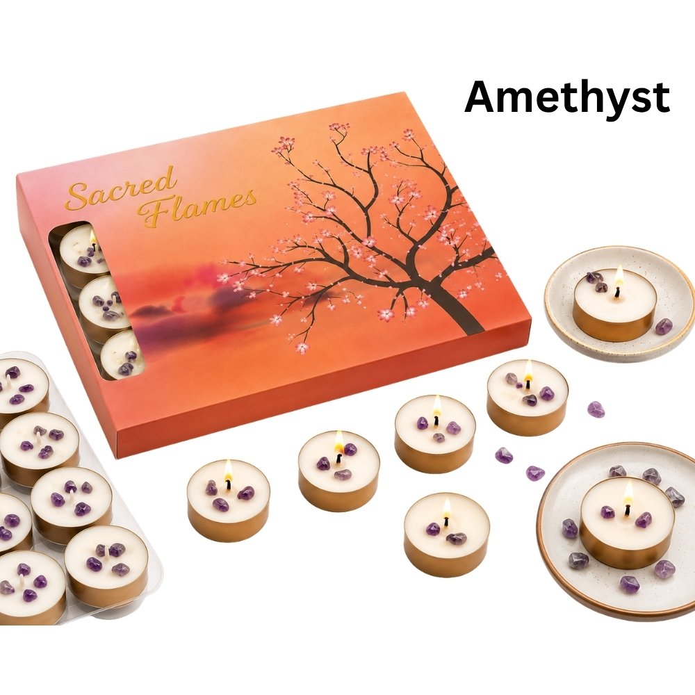 Sacred Flames Healing Crystal Tealight Set of 25 – Candles for Corporate Gifts