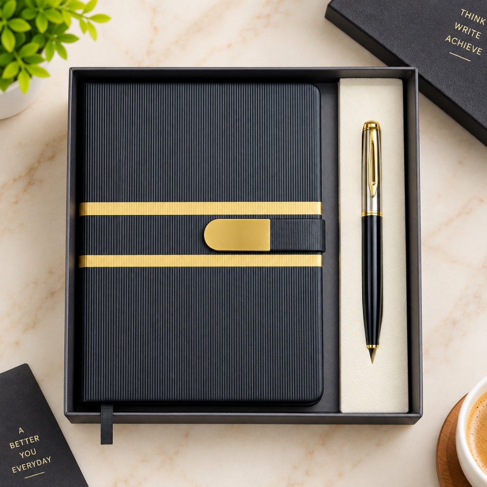 Golden Pattern Diary & Pen Gift Set – Welcome Kit for Employees