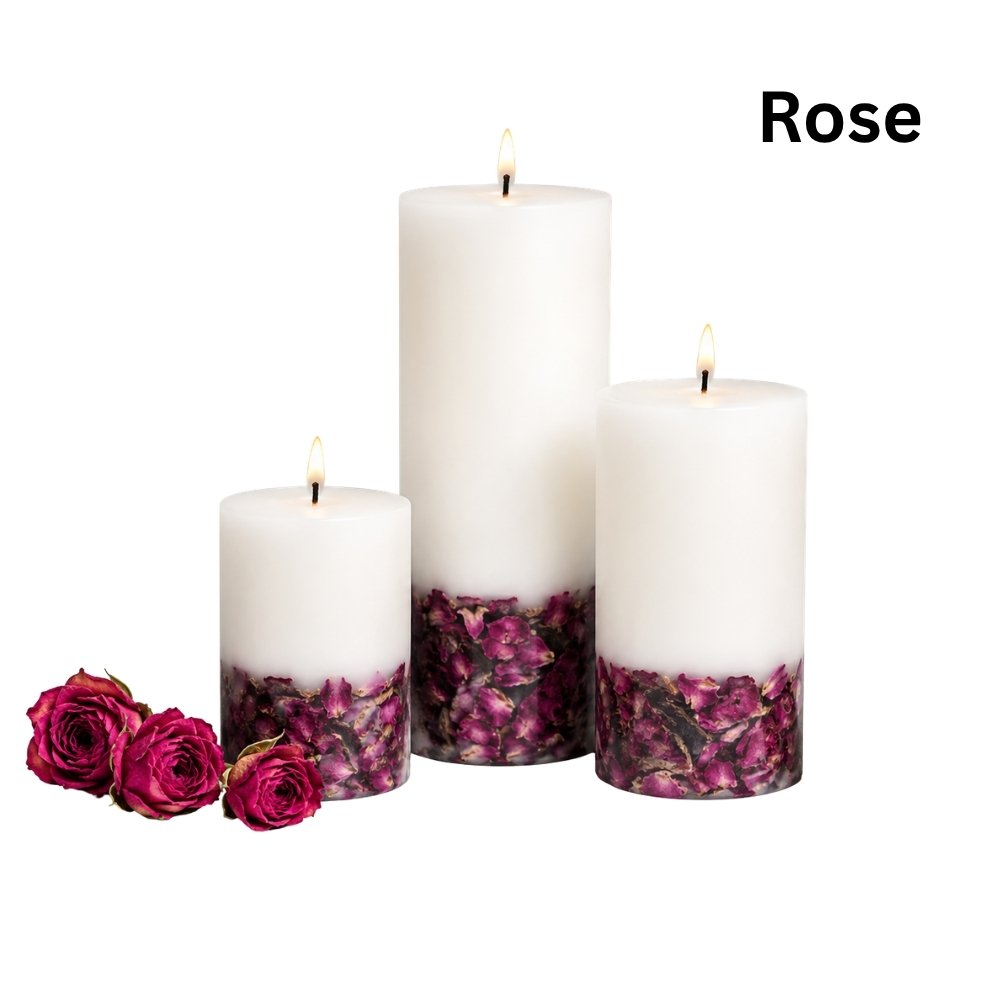 Tranquil Bloom Set of 3 Pillar Candles – Candles for Corporate Gifts