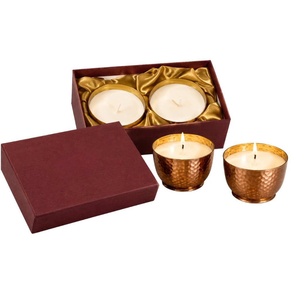 Golden Metal Katori Candle Set of 2 – Candles for Corporate Gifts